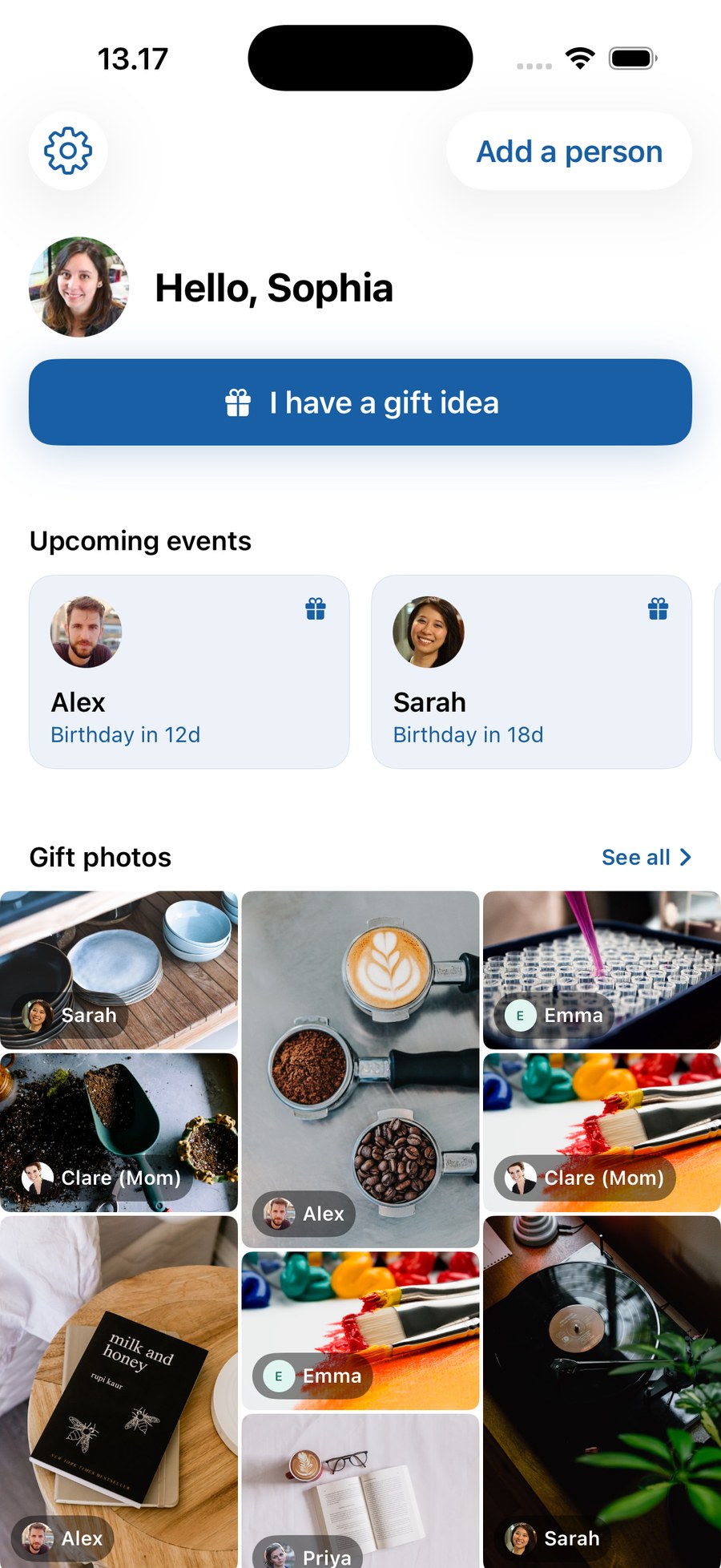 My Gift Brain app home screen